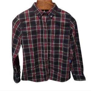 Vintage LL Bean Womens Scotch Plaid Flannel Shirt Navy Blue & Red Size Small